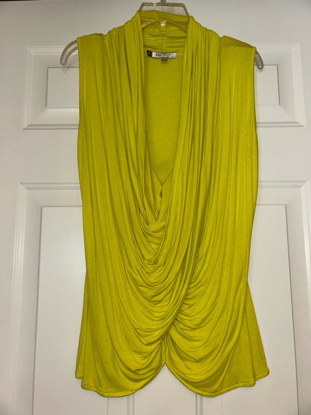 Jennifer Lopez Draped Sleeveless Top S Chartreuse Career Night Out Solid